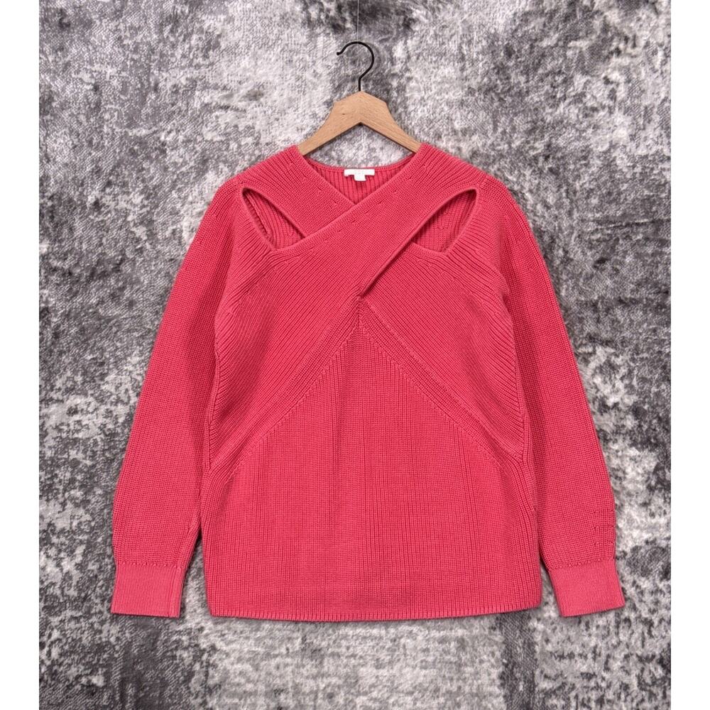 COS Sweater Medium Womens Pink Chunky Heavy Knit Cross Keyhole Pullover